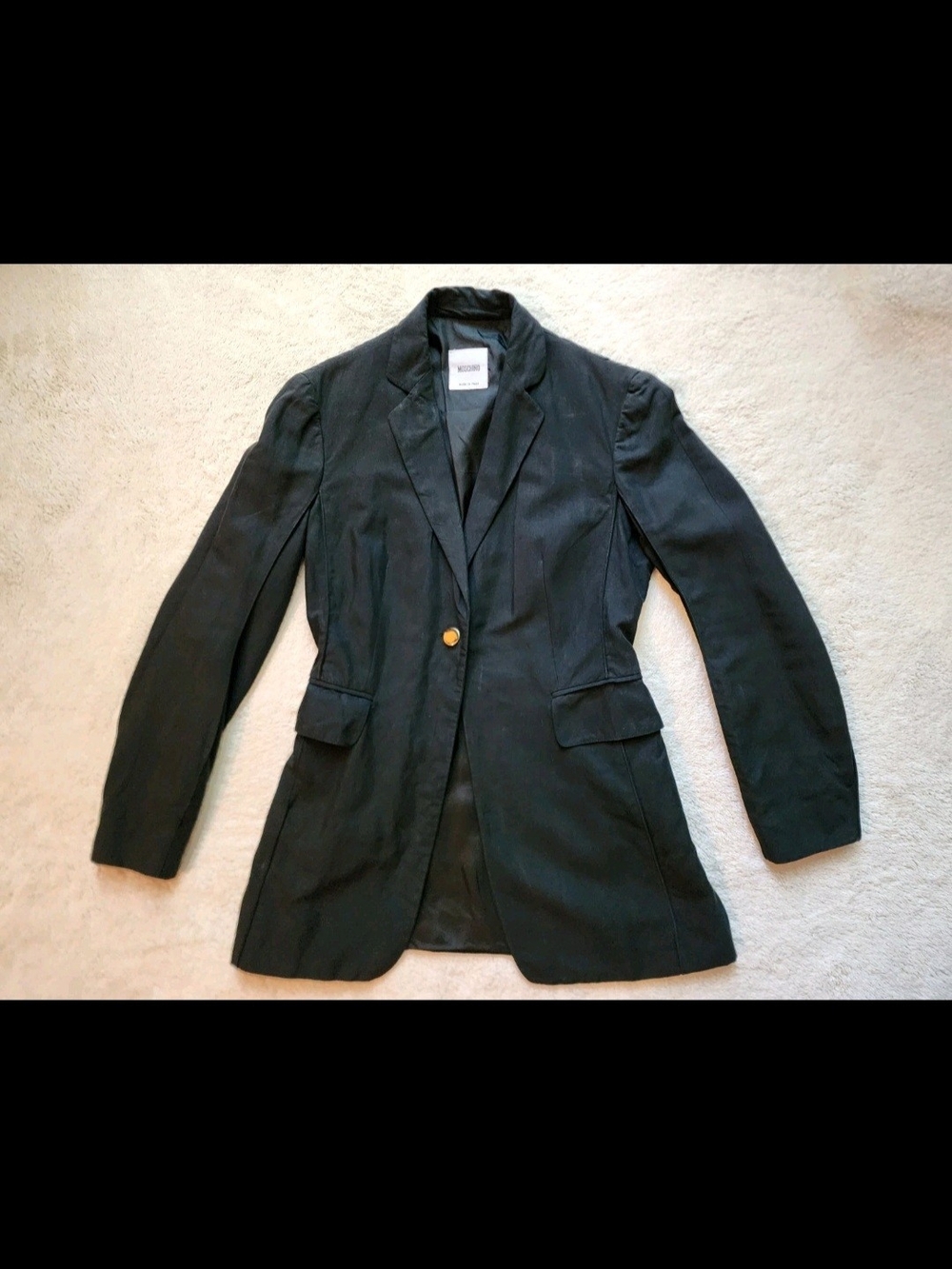 Moschino Women's Black Linen Cotton One-Button Notch Lapel Lined Blazer 8